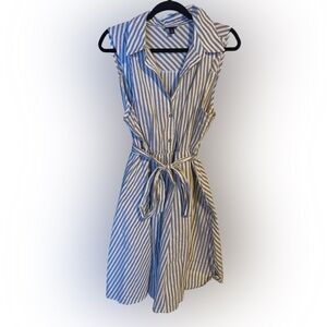 torrid Blue and White Striped Sleeveless Shirt Dress with Tie Waist